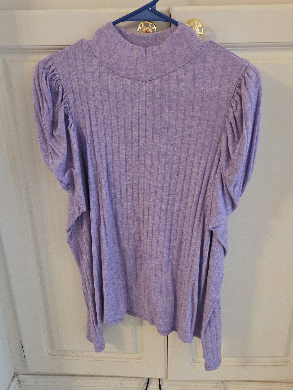 Zenana Outfitters Lilac Ribbed Mock Neck Puff Sleeve Top